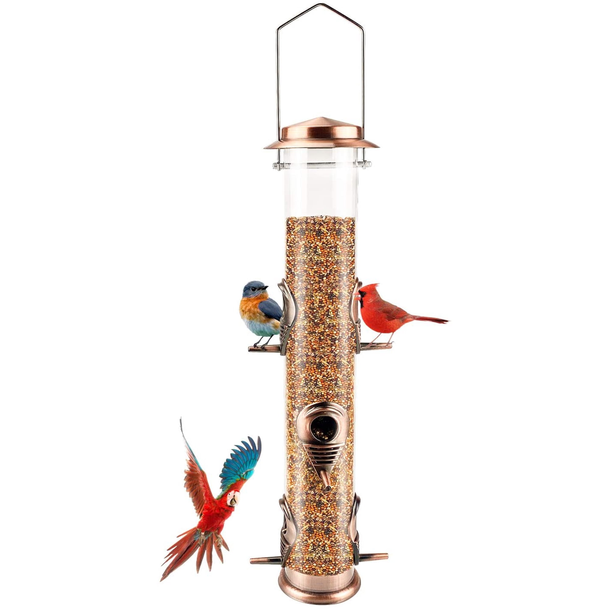 Urban Deco Metal Bird Feeder Tube Hanging, Steel Hanger Great for Attracting Birds (Antique Copper)
