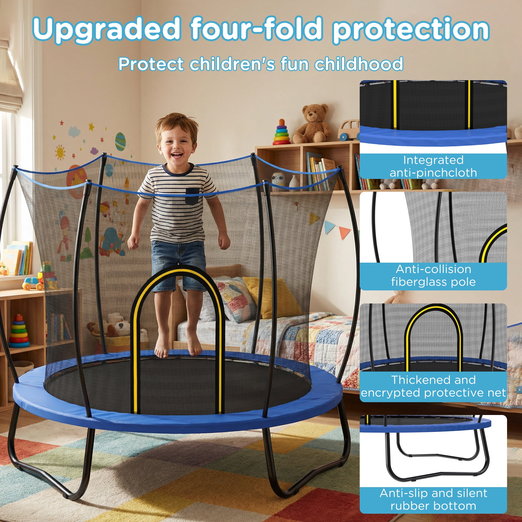 Toddler Trampoline with Basketball Hoop, 60" Indoor Trampoline for Kids, Kids Trampoline with Enclosure Net, Rectangle Trampoline with Handle, Small Trampoline for Indoor Outdoor, Mini Trampoline