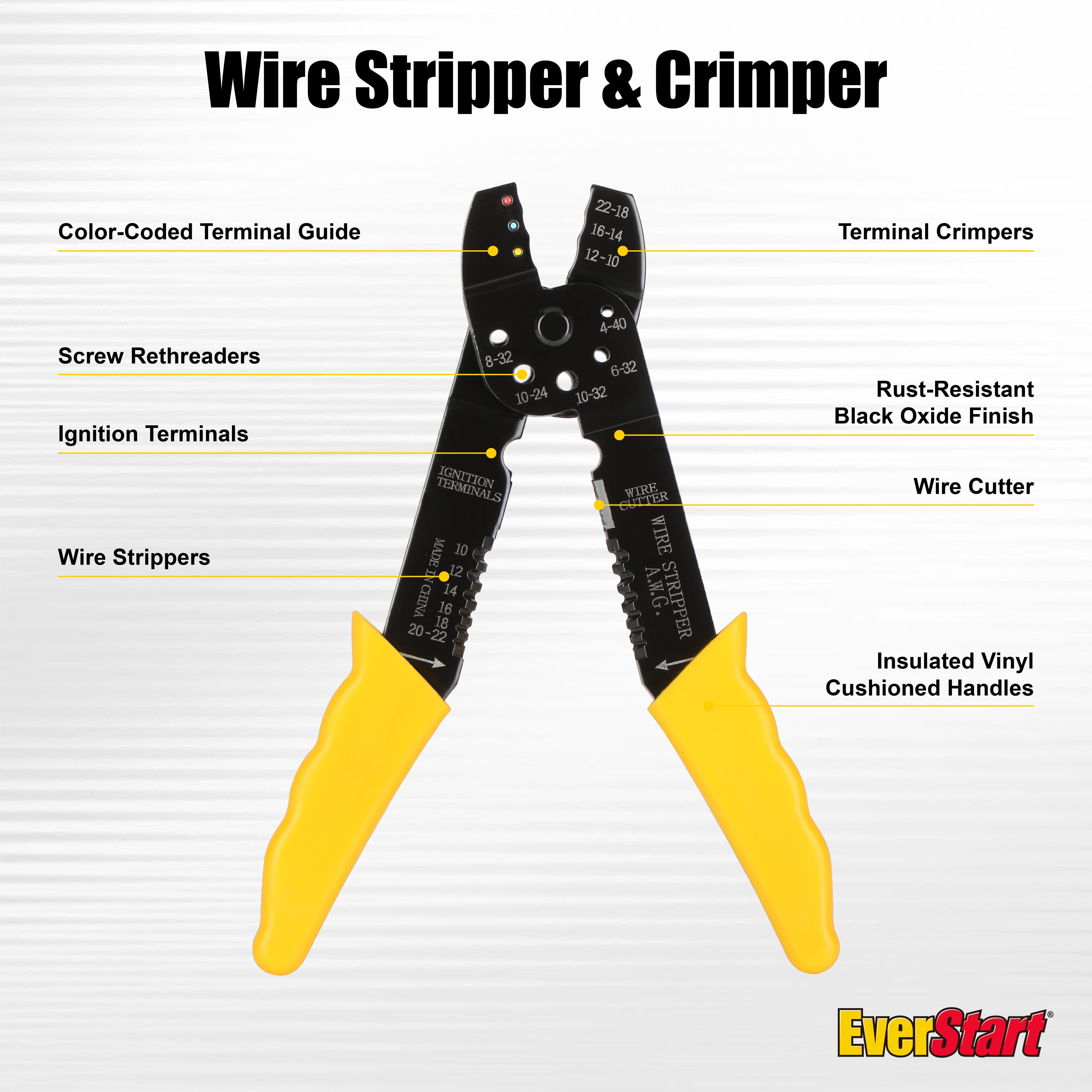 EverStart 3-in-1 Self-Adjusting Wire Stripper/Crimper/Cutter, 10–22 AWG