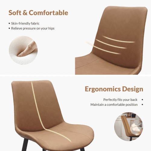 PU Leather Dining Chairs Set of 4, Modern Upholstered Kitchen Chairs with Metal Legs for Dining Room, Restaurant, Living Room, Meeting Room, Brown