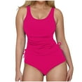 thumbnail image 2 of Yotami Tankini Swimsuits for Women 2-Piece Swimsuit Set with Removable Padded, Solid Color High Waisted Bathing Suits for Party, Hot Pink, 2 of 4