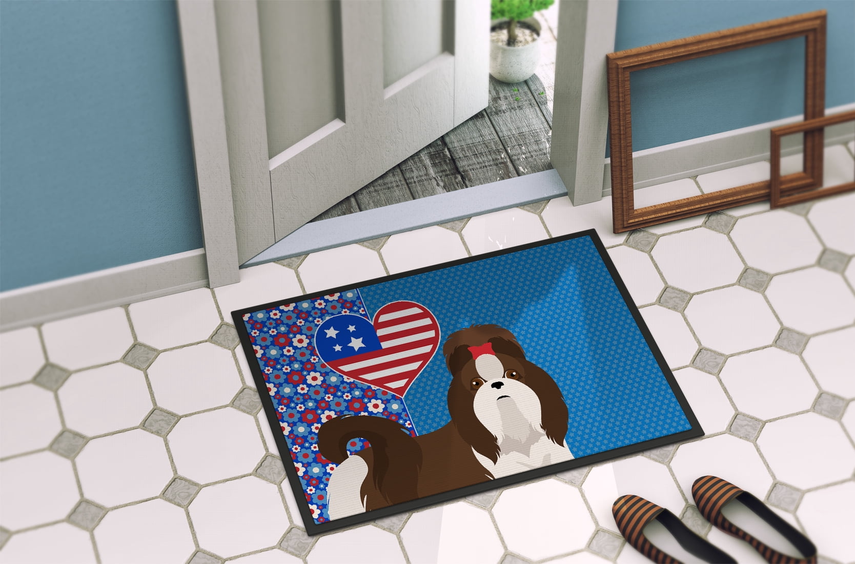 Liver and White Shih Tzu Indoor or Outdoor Mat 24x36 36 in x 24 in