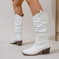 thumbnail image 4 of Womens Slouch Wide Mid Calf Cowboy Boots Winter Fall Casual Slouchy Leather Pointed Toe Western Cowgirl Boots White Size 8.5, 4 of 6