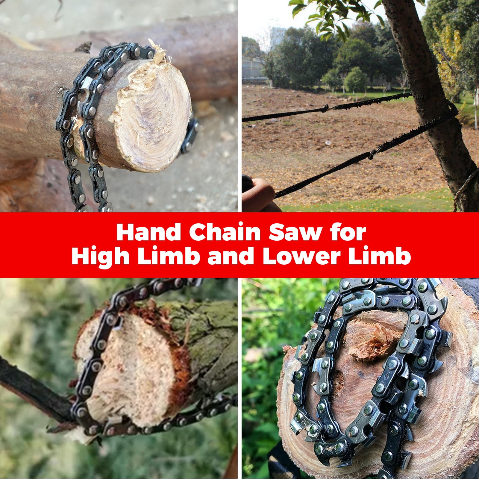 OKYMOTOR 53 Inch Hand Rope Chain Saw Sharp Manual Tree Chain Saw with 68 Teeth Folding Pocket Wood Cutting Tool for Gardening Camping Survival Gear