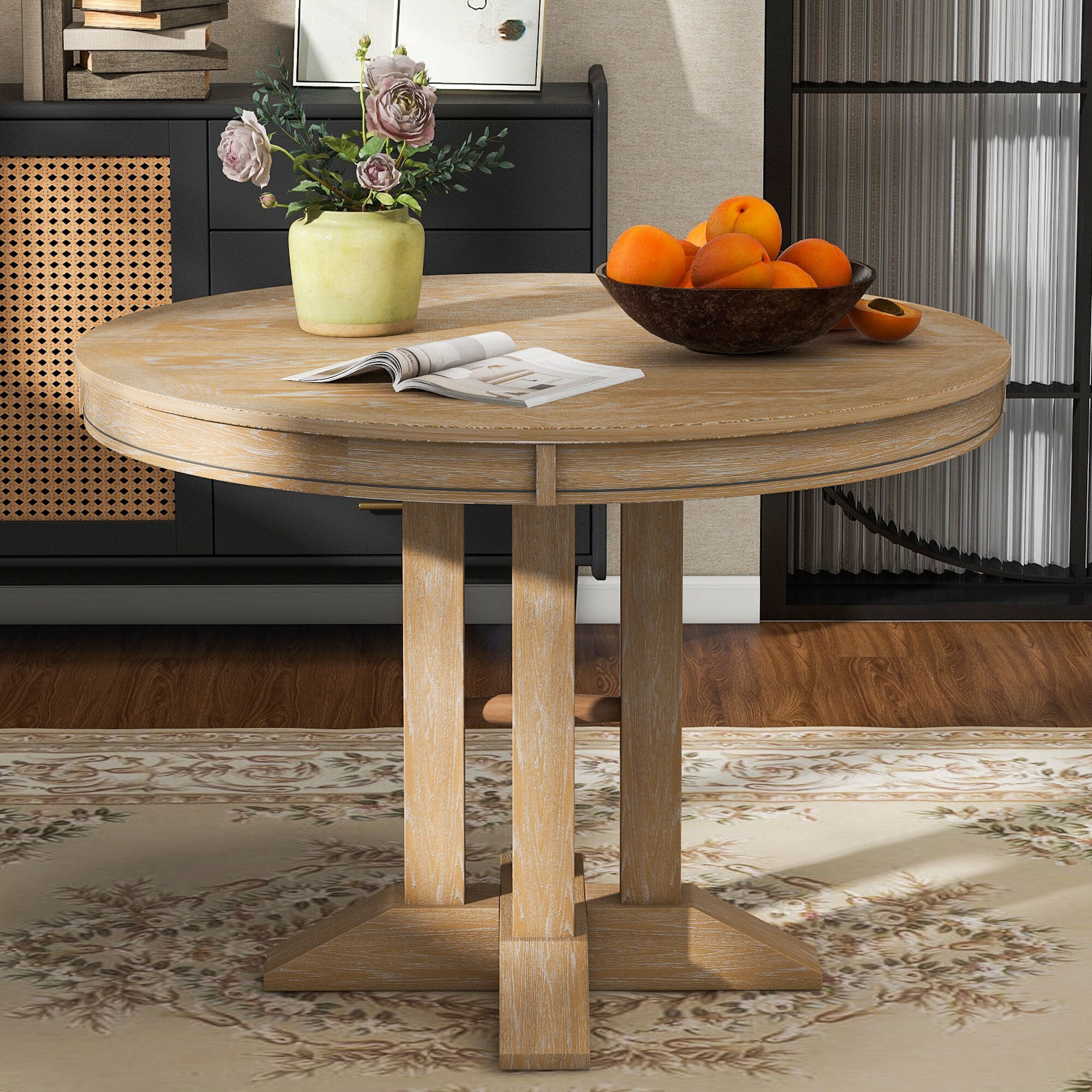 Euroco 42"-56" Extendable Dining Table for 4-6, Farmhouse Oval Kitchen Table with Removable Leaves & X-shape Base, Dinner Table for Kitchen Living Room,Space Saving,Natural