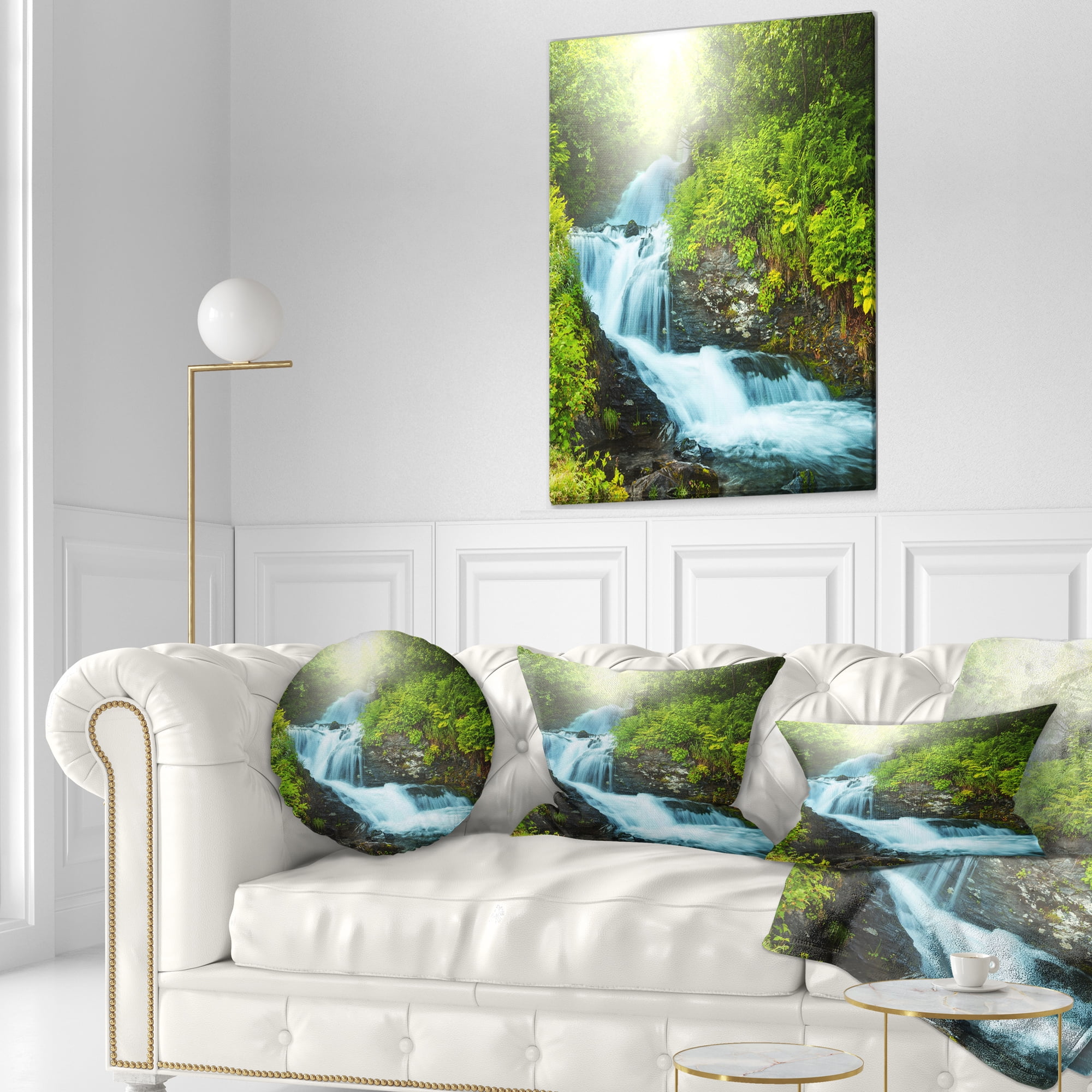 Designart Wonderful Creek in Green Forest - Landscape Printed Throw Pillow - 12x20