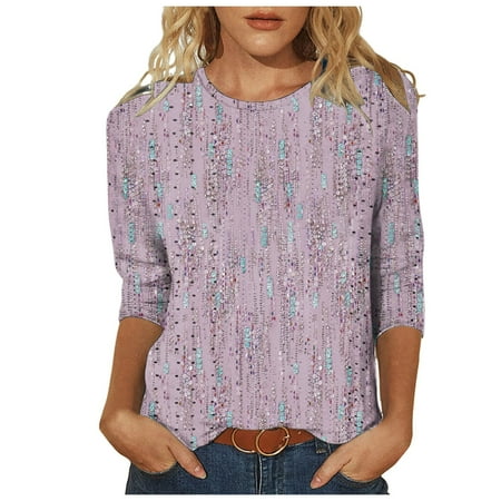 Fsqjgq Womens Summer Tops Corset Top Blouse Tunic 3/4 Sleeve T-Shirts Casual Dressy Round Neck Cute Tunic Tops Basic Tees Shirt Blouses Floral Print Loose Fit Pullover Plus Size Graphic Tees for W XL