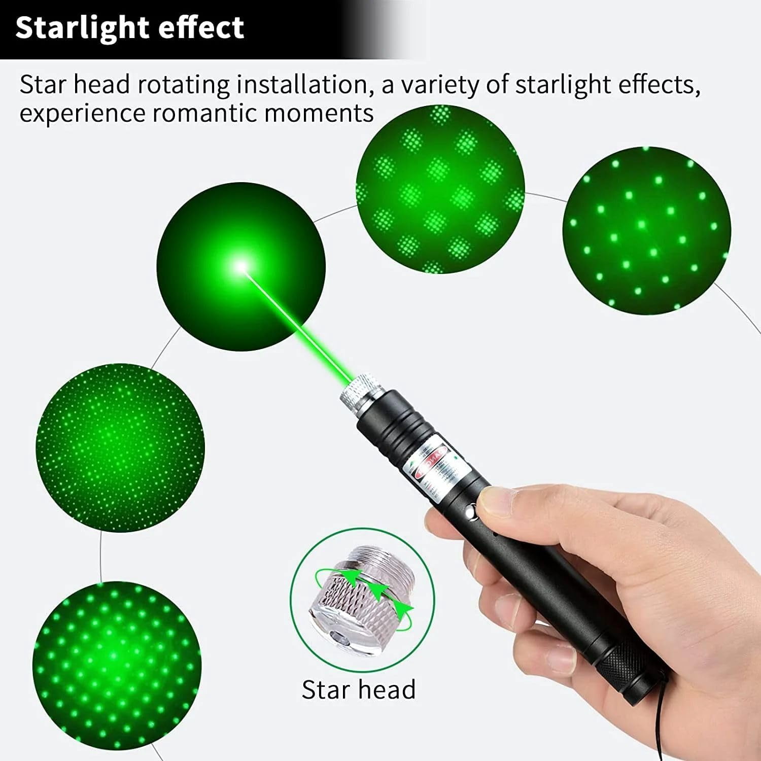 High Power Green Laser Tactical Flashlight - 2000m Long Range, USB-C Charging, Adjustable Focus, Suitable for Outdoor Hunting/Demonstration/Astronomy