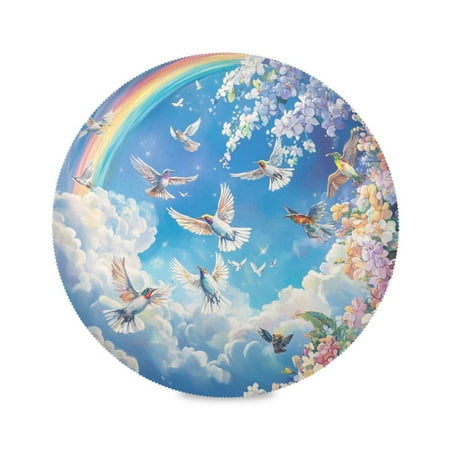 

Round Plate Mat 15.4x15.4 Inchesx1 Placemat Table Mat Kitchen Mat Coffee Mat Fabric Thick Strong Wear-Resistant Heat Resistance Beautiful Rainbow Dove
