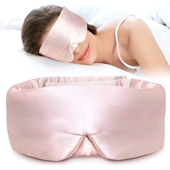 Silk Sleep Mask for Side Sleeper – Eye Mask Sleeping for Women Men – 100% 22 Momme Pure Mulberry Silk, Face-Hugging Padded Eye Cover with Adjustable Band (Pink)