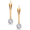 thumbnail image 2 of Gem Stone King 14K Yellow Gold White Created Sapphire Drop Dangle Earring for Women with Leverback (0.26 Cttw, Gemstone Birthstone, Round 3MM), 2 of 4