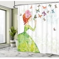 thumbnail image 5 of Ambesonne Butterfly Shower Curtain, Cartoon Lady Pastel, 69"Wx75"L, Pink Orange Green, 5 of 5