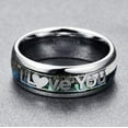 thumbnail image 6 of Wedding Ring Men Women 8mm. I LOVE You Wood & Rainbow Abalone Tungsten Band, 6 of 7
