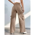 thumbnail image 3 of Cargo Joggers for Women Baggy Fleece Wide Leg Sweatpants Elastic High Waisted Fall Casual Hiking Pants Khaki S, 3 of 5