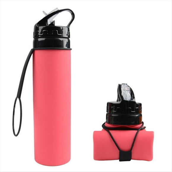 Botella de Agua de Silicona Plegable Rosa de 600 Ml, de Agua para Ciclismo, Botella de Agua de Silicona Irrompible Portátil