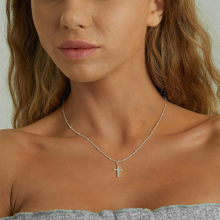 Tiny Cross Necklace, Women Silver Filled Polished Faith Necklace