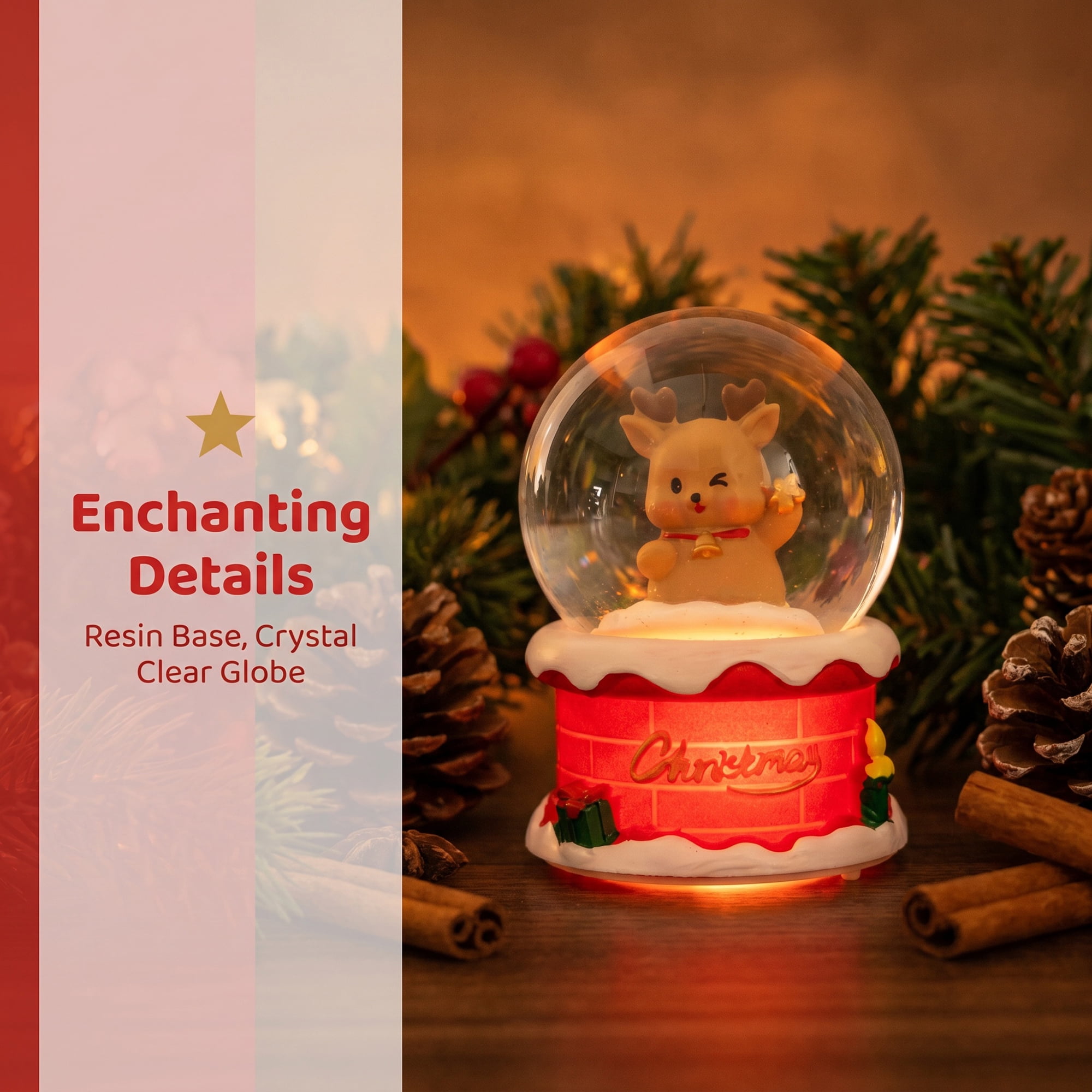 Unique Bargains Crystal Ball Shatterproof LED Glitter Snow Globe Red E 2.6" x 2.6" x 3.7"