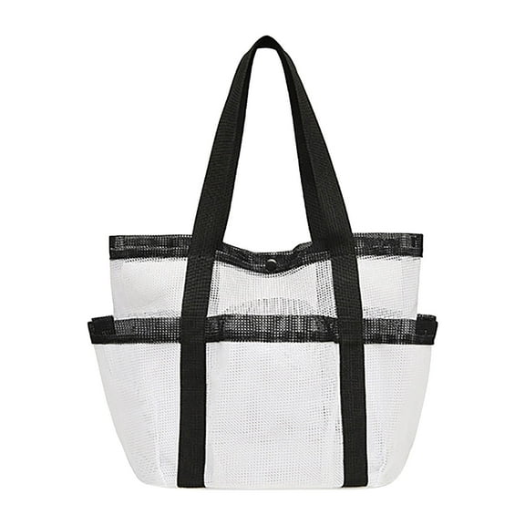 Summercome Beach Bag with Multiple Pockets, Mesh Beach Bags for Women Kids, Sandproof Tote Bag for Beach Pool and Swimming Travel Daily Durable (White)