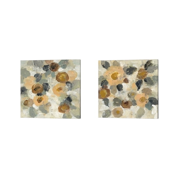 Metaverse Silvia Vassileva 'Neutral Floral' Canvas Art (Set of 2)