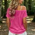 thumbnail image 5 of hoksml Women's Off Shoulder T-Shirt, Short Sleeve Sheer Slouchy Top, Casual Loose Tee for Daily and Summer Wear, 5 of 6
