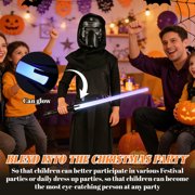 Kids Dark Warrior Halloween Costume Set - 3-Piece Black Outfit with Hood, Mask, Toy Saber & Belt for Boys Cosplay