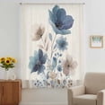 thumbnail image 3 of Navy Blue Floral Sheer Curtains 45 Inches Long, Watercolor Flowers Farmhouse Linen Light Filering Curtains, Breathable Simi Curtain Privacy Drapes for Kitchen Bathroom Small Window Treatment, 3 of 9