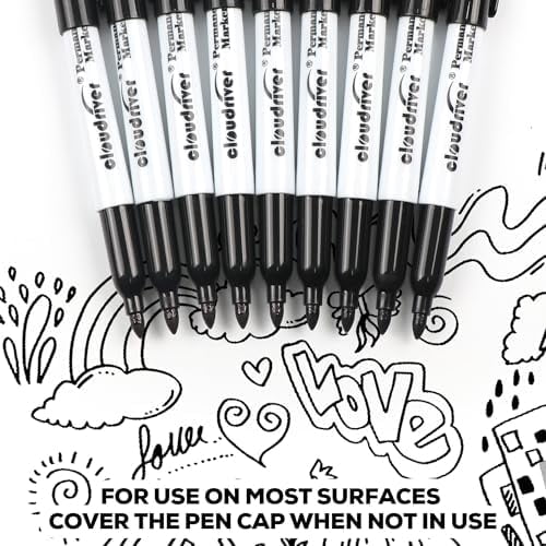 Black Permanent Markers Fine Tip, 60 Packs Permanent Markers Bulk, Quick Drying & Fade Resistant, Permanent Marker Set Works on Plastic,Wood,Stone,Metal and Glass for Doodling, Marking$$Office