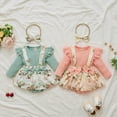 thumbnail image 4 of Douhoow Sweet Baby Girls Clothes Set Ruffles Long Sleeve Flowers Romper Headband 0-24M, 4 of 7