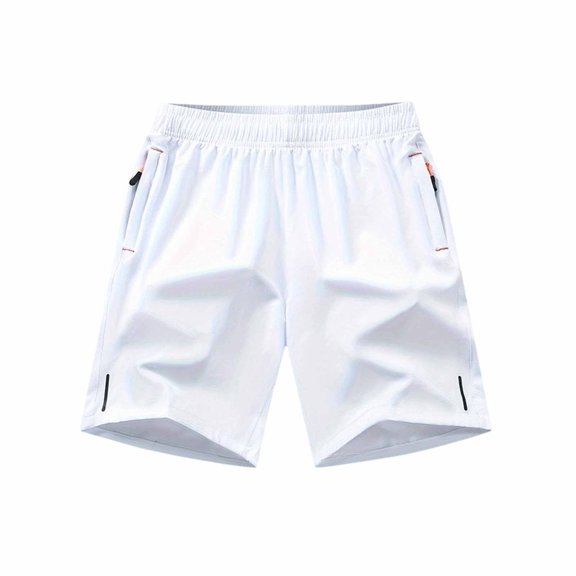 WDDDD Men‘s Quick Dry Athletic Shorts Elastic Waist Zipper Pockets Hiking Gym White L