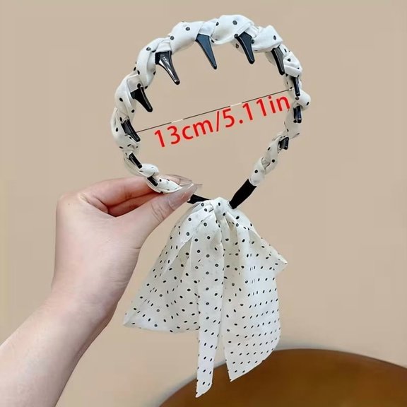 Elegant Retro Polka-Dot Headband and Scarf for Women - Versatile Braided Hair Accessory for Ponytails and Buns