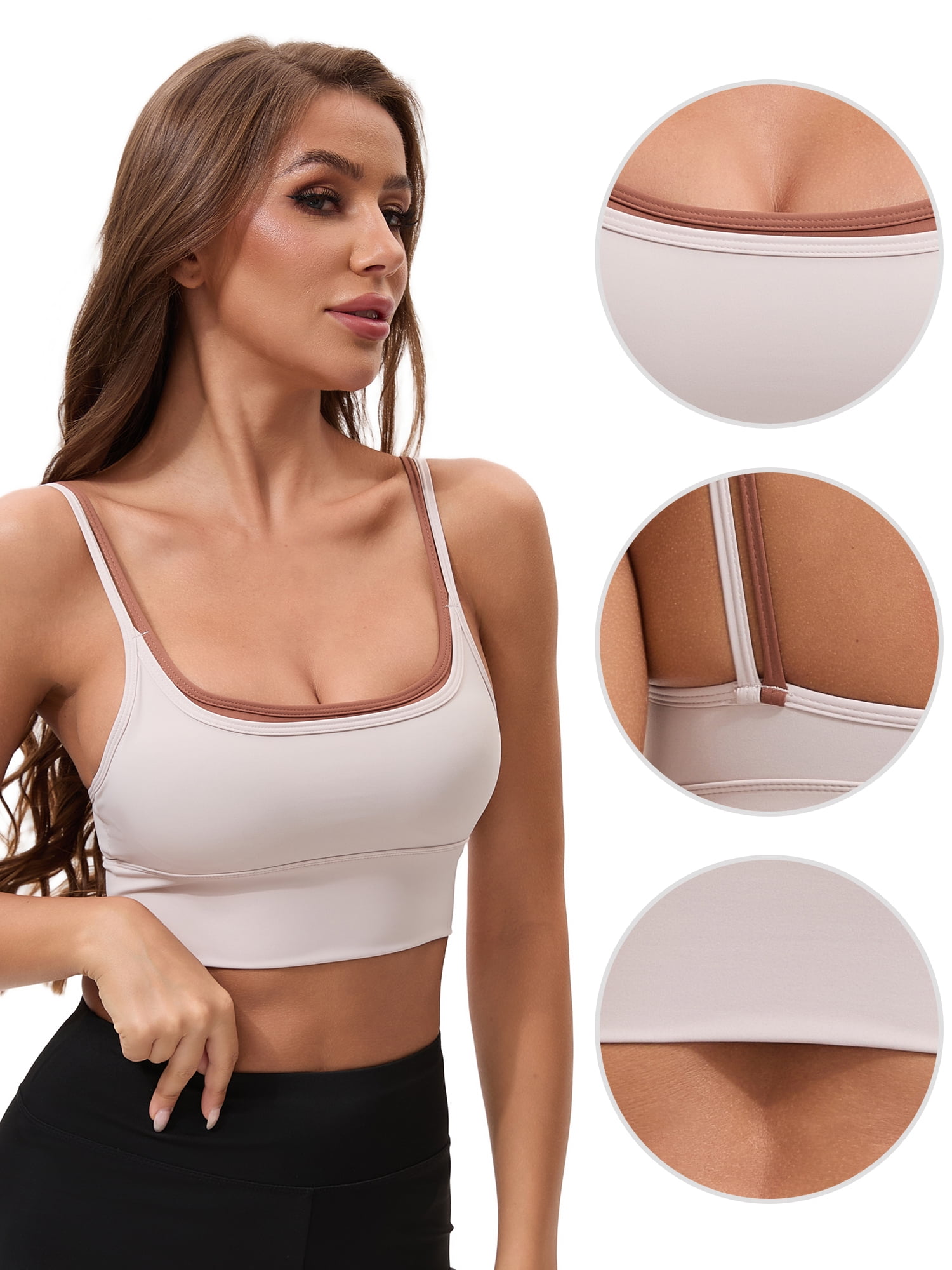 Unique Bargains Women's Full Coverage Workout Padded Sports Bras M Khaki