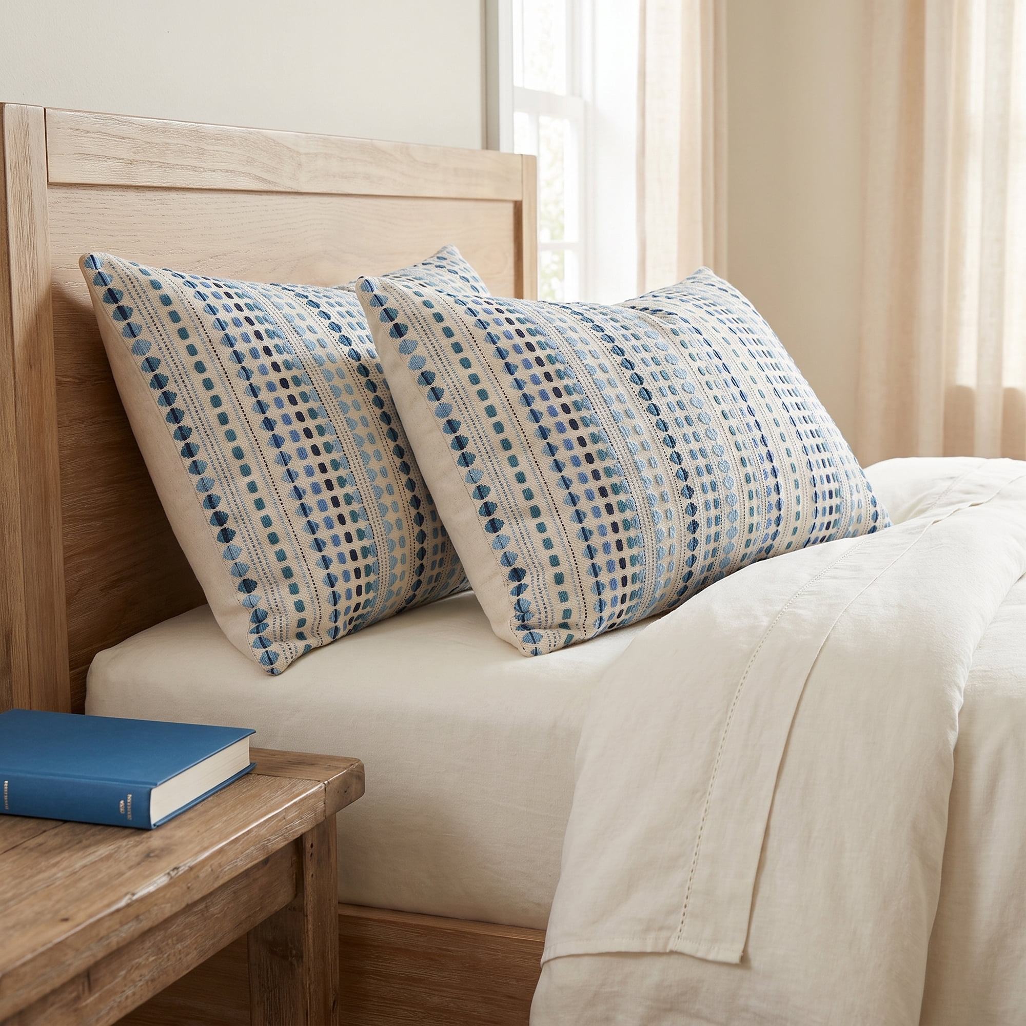Unique Bargains Chenille Geometric Throw Pillow Covers 2 Pc Striped Cases Blue 20"x12"