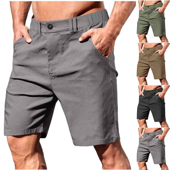 Men Casual Shorts, Cotton Linen Pants, Elastic Waist Loose Fit, Lightweight Breathable Quick Dry Summer, Daily Beach Vacation Workout Golf | Zenithor,Army Green L