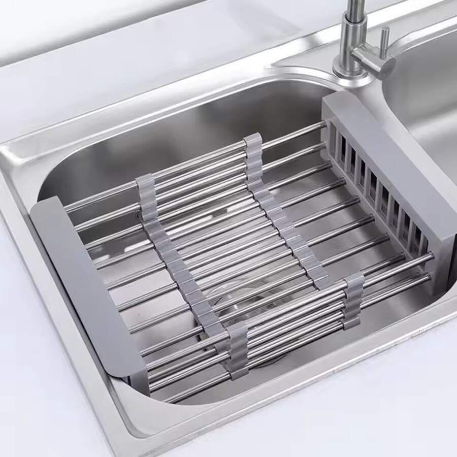Stainless Steel Telescopic Drainage Basket, Kitchen Drainage Rack, Sink, Household Fruit And Vegetable Washing Basket, Dish Drying Rack