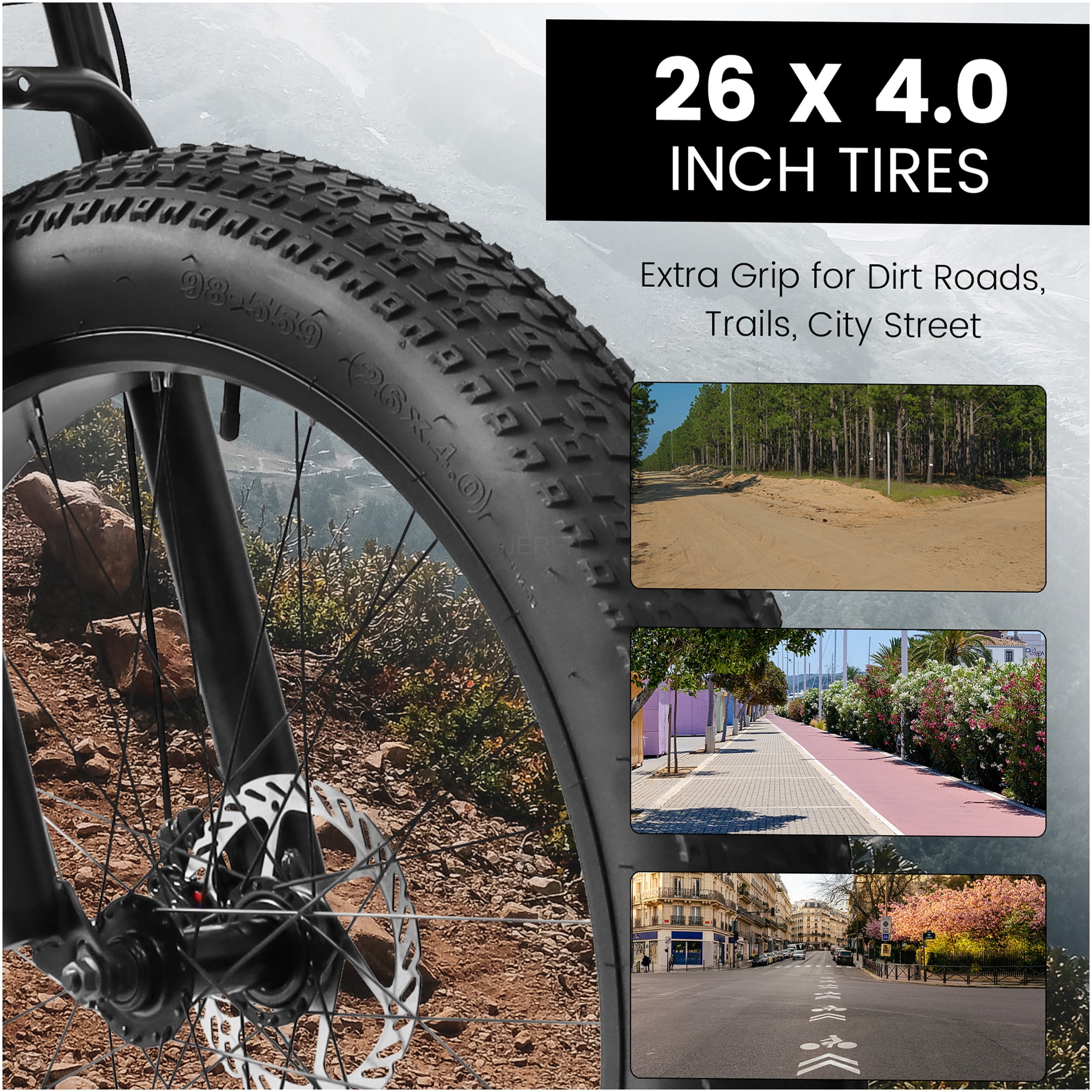 JERFIT Men's 26" Full Suspension Mountain Bike, 21-Speed Shimano Drivetrain, 4" Fat Tire, Disc Brakes, All-Terrain MTB Bicycle for Adults