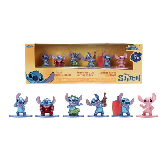 Stitch Nano Metalfigs 6-Pack Die-Cast Mini Figures 1.65-Inch Scale – Classic, Red Suit, Hula, Ukulele, Surfboard, Angel by Jada Toys