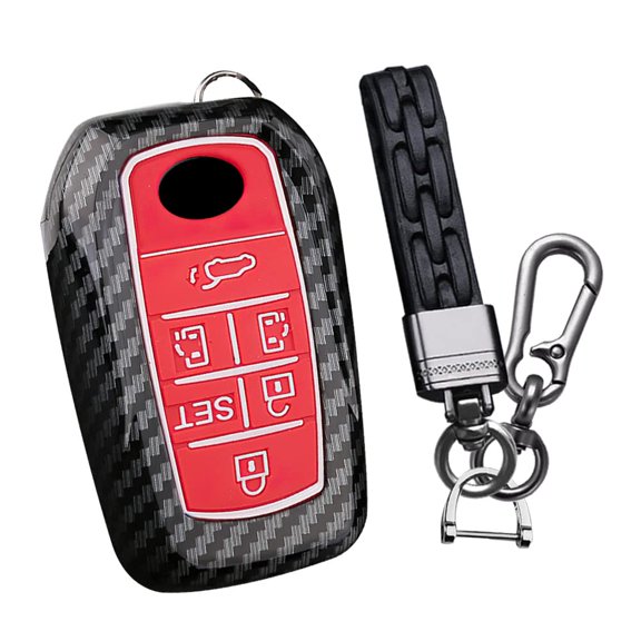 Carbon Fiber Pattern 6 Button Key Fob Cover fit for Toyota Sienna 2021 2022 2023 Keyless ABS Plastic Silicone Key Case with Keychain