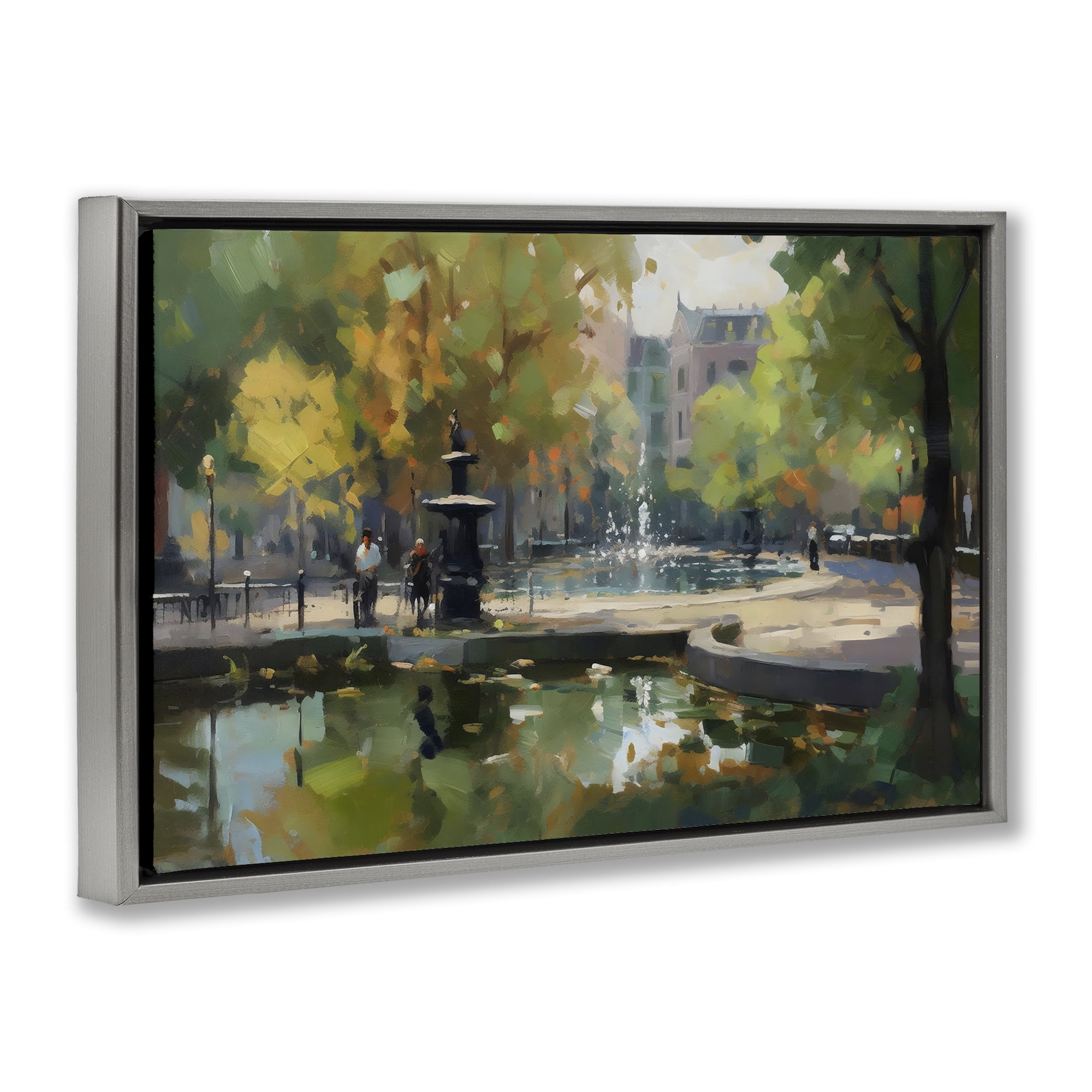 Stupell Industries Autumn Reflections at Park Fountain Gray Framed Floater Canvas Wall Art, design by Creative Studio