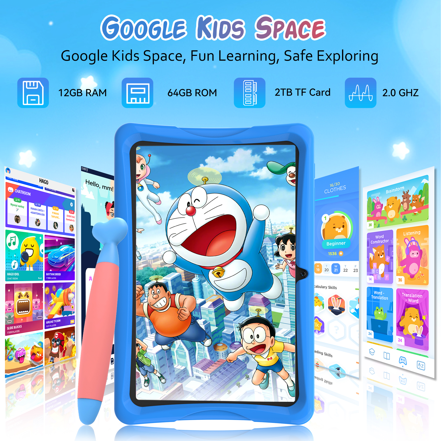 Blackview 10.1" Kids Tablet, Android 15 with Case, 64GB photo 3