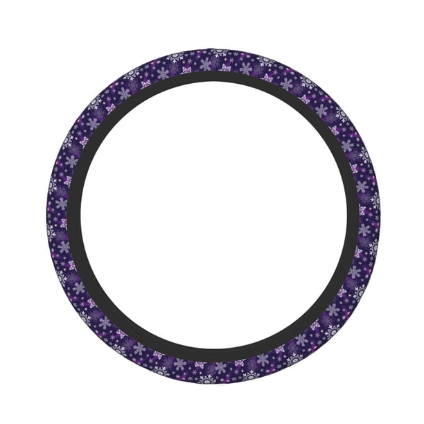 Fotbe Christmas Purple Snowflakes Funda para Volante Universal de 15 pulgadas, Accesorios para Auto para Hombre y Mujer, Protector de Volante Cómodo para SUV y Sedán