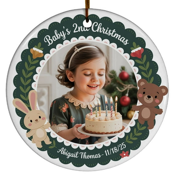 Customized Birthday/Photo & Name Baby's Second Christmas Ornament Gift, 2nd Christmas Ornament 2025, Picture Christmas Ornaments, Second Xmas Tree Christmas Ornaments