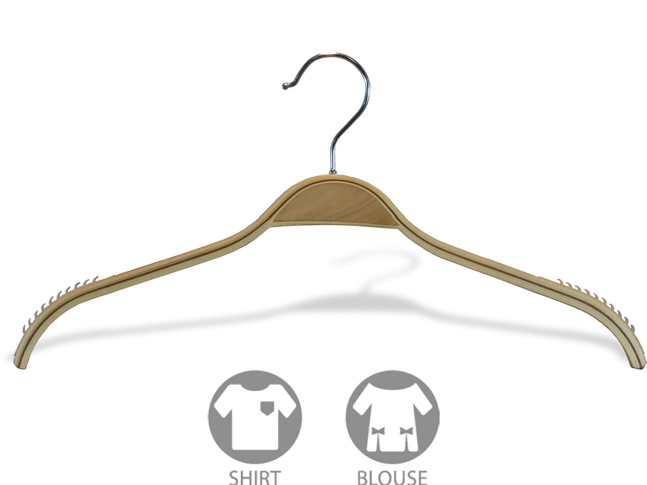 INTERNATIONAL HANGER Laminate Natural Wood Top Hanger with Soft Shoulder Grips, 100 Pack