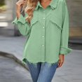 thumbnail image 3 of Zefriona Womens Fringe Denim Jacket Long Sleeve Button Front Jean Coat Top Green Size L, 3 of 7