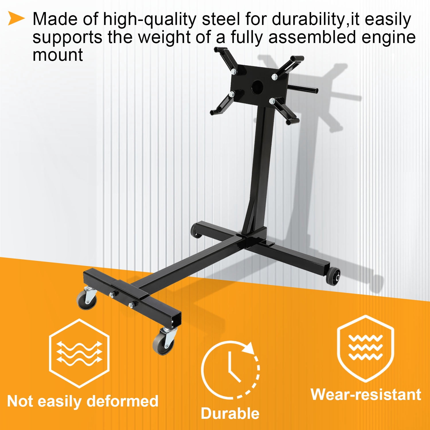 Kojem Rotating Engine Stand 1000 LBS Auto Truck Motor Hoist Dolly Mover Jack with Caster Wheels 360 Degree Rotating Head Caster Wheels Adjustable Arms Auto Repair Rebuild Jack - Black Finish