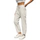 thumbnail image 1 of Pantalones informales de lino lisos para mujer con cintura elástica y cordón, 1 of 7