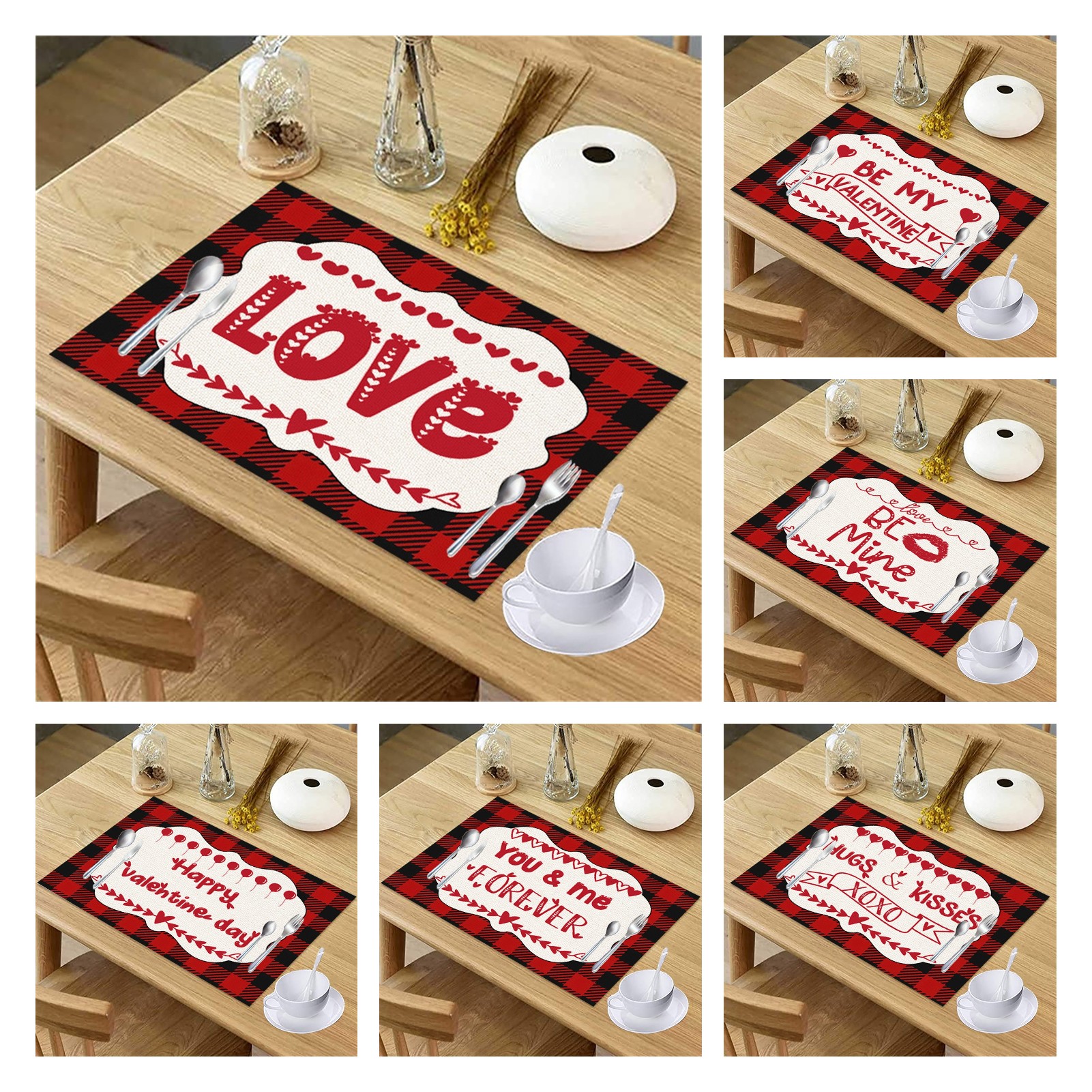 Plaid Place Mat Heat Resistant Anti Slip Flax Valentine S Day Romantic Red Dining Table Mat For Kitchen Pink Flax Walmart Com