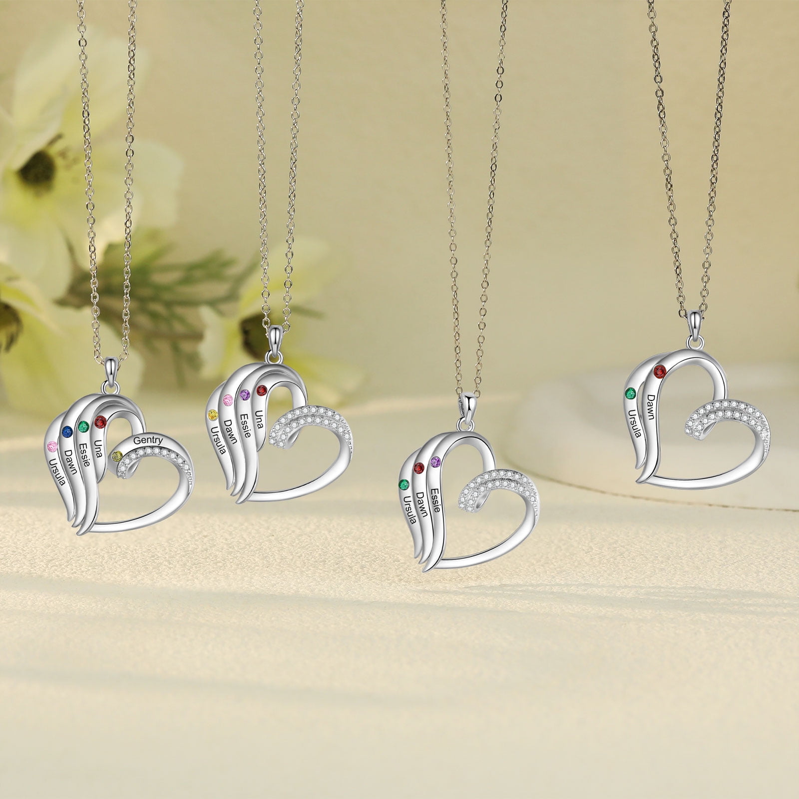 Mementos Personalized Brass Family Necklace for Women (Mother) with 5 Birthstones and Names