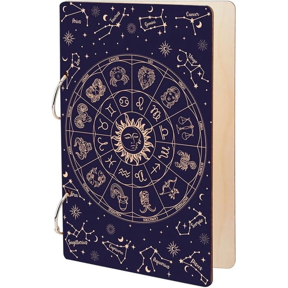Zodiac Roulette Greeting Card Holder Organizer Wooden Card Keeper Binder Planning Book Divination Birthday Cards Keeper Photo Album Cover Graduation Wedding Planner Journal Keepsake Gift