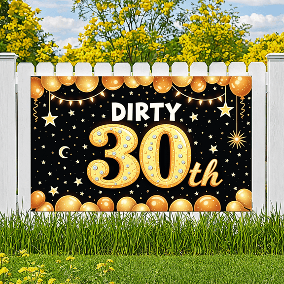Golden Theme Dirty 30 Birthday Banner Anniversary Backdrop Party Decor Celebration for Adults Birthday Celebration Event