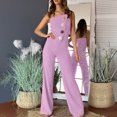thumbnail image 2 of Sleeveless Lace Up Romper Jumpsuit for Women Buttons Solid Color Loose Straight Pants Fashion Romper Pants Casual Daily Streetwear Aesthetic | CSEONE,Purple XL, 2 of 9